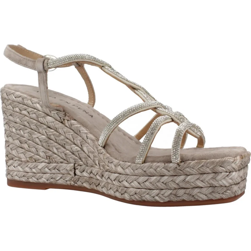 Alma en Pena Femmes Sandale Compensées Haute Daim Taupe et Strass Argent V255173 - Photo 4/4