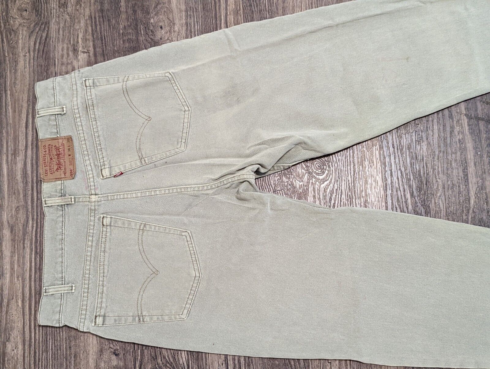Distressed Vintage Levi’s 550 Green Relaxed Fit T… - image 6