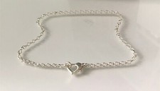 Sterling Silver Anklet with Heart Clasp Womens Ankle Chain Bracelet Sizes 9"-12"