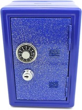 7" Blue Glitter Locker Metal Safe Money Coin Bank - Sparkly, Coin Bank with 2