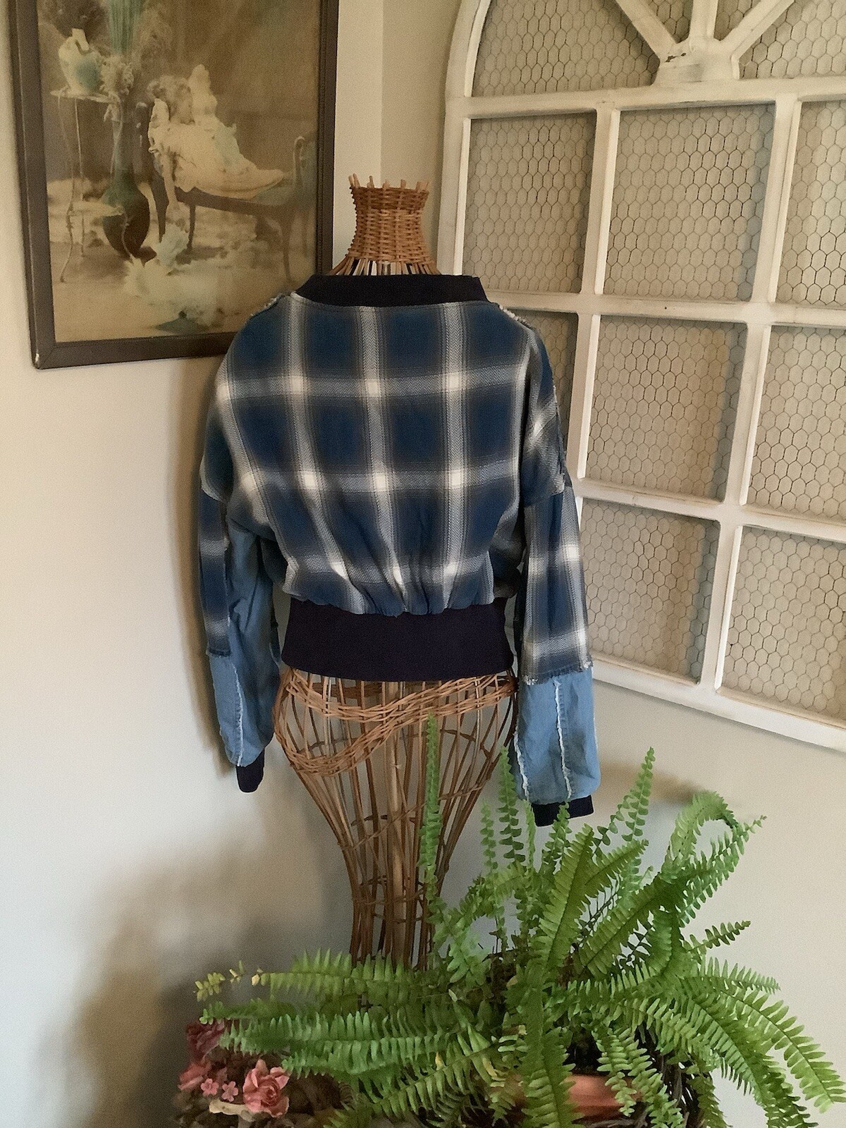 EUC Kimes Ranch Denim Patchwork Plaid Jacket West… - image 2