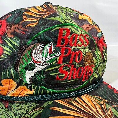 Vtg Bass Pro Shop Rope Snapback Gator Floral Tropical Leaf Hat Fishing Cap