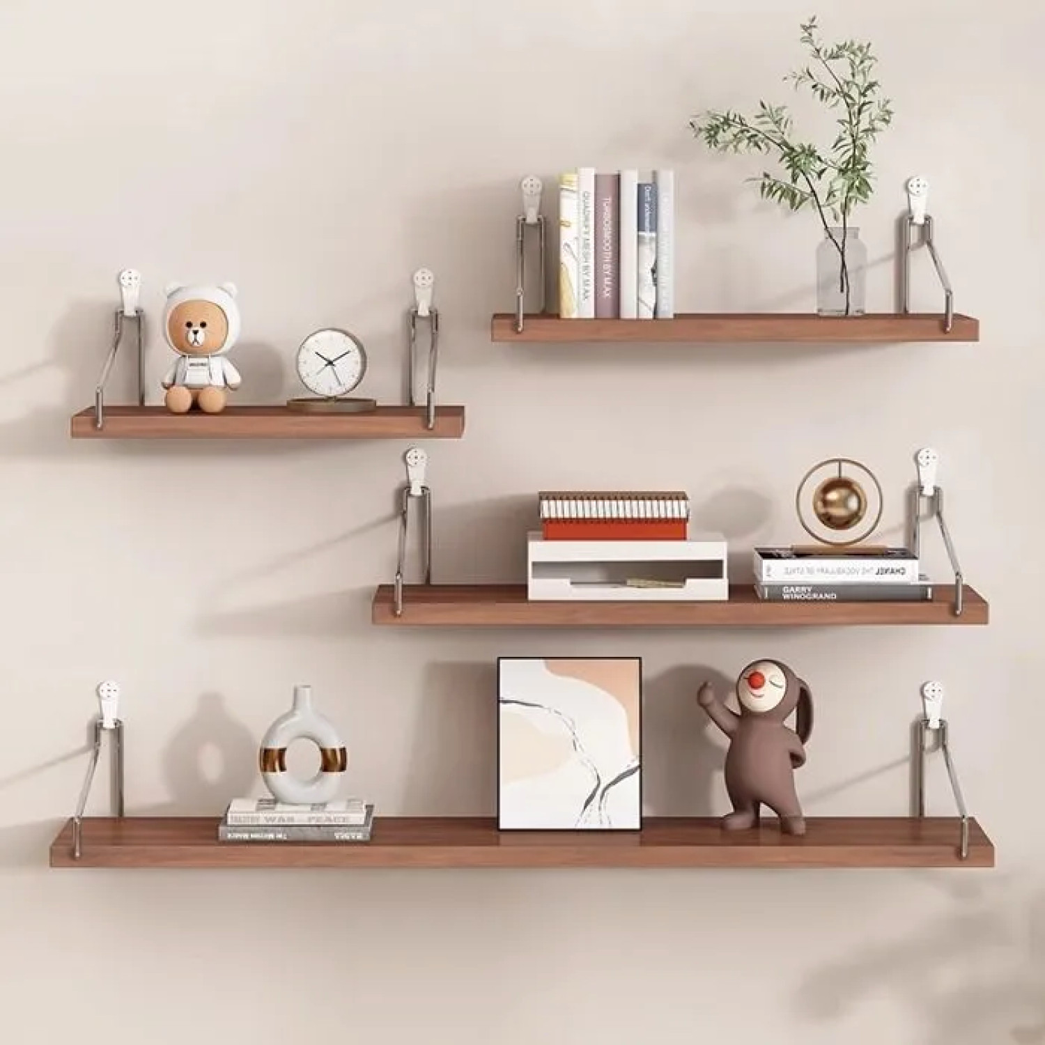 Étagères murales en bois brun lot de 3 finitions haut de gamme style moderne