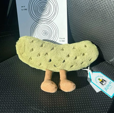 Soft Cute Jellycat Green Sour Pickle Plush Bag Charm Keychain NWT w/ Dust Bag