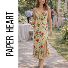 PAPER HEART, Floral Cowl Neck Satin Slip Dress Sleeveless Maxi Dress Medium