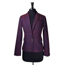 Banana Republic Size 6 Navy Red Textured Knit Blazer Cotton Button Career Jacket
