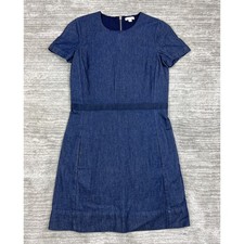 Gap Denim Dress Womens 4 Blue Short Sleeve Shift Back Zip Pockets Cotton Mini