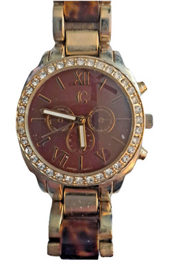 Charming Charlie Women's 8.5'' Goldtone Watch  #2352 Tortoiseshell Band New Btry