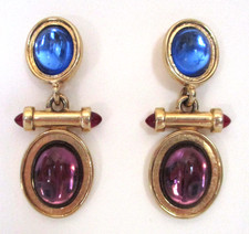Vintage Monet Blue Purple Cabochon Pierced Da...