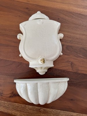 Vintage 1960s MCM Lavabo Faience Wall Fountain Wall Hanging Crackle Italy *READ*