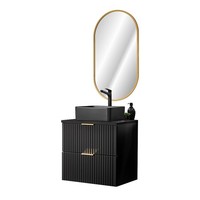 Waschplatz Set, 61Cm, Aufsatzwaschbecken In Schwarz, Led Spiegel, Matt Schwarz
