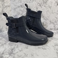 Image of Hunter Women's Refined Gloss Quilt Chelsea Boot Size 7 Slim Fit Navy Waterproof