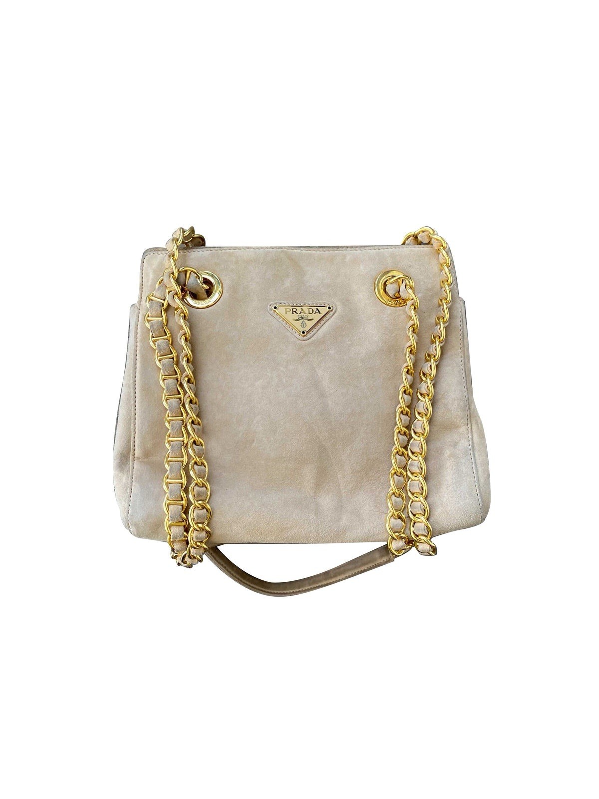 Vintage  PRADA BEIGE SUEDE SMALL Chain SHOULDER BAG handbag