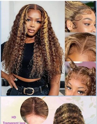 Honey Blonde 13x4 Deep Wave Lace Front WigsHuman Hair Pre Plucked with Baby Hair