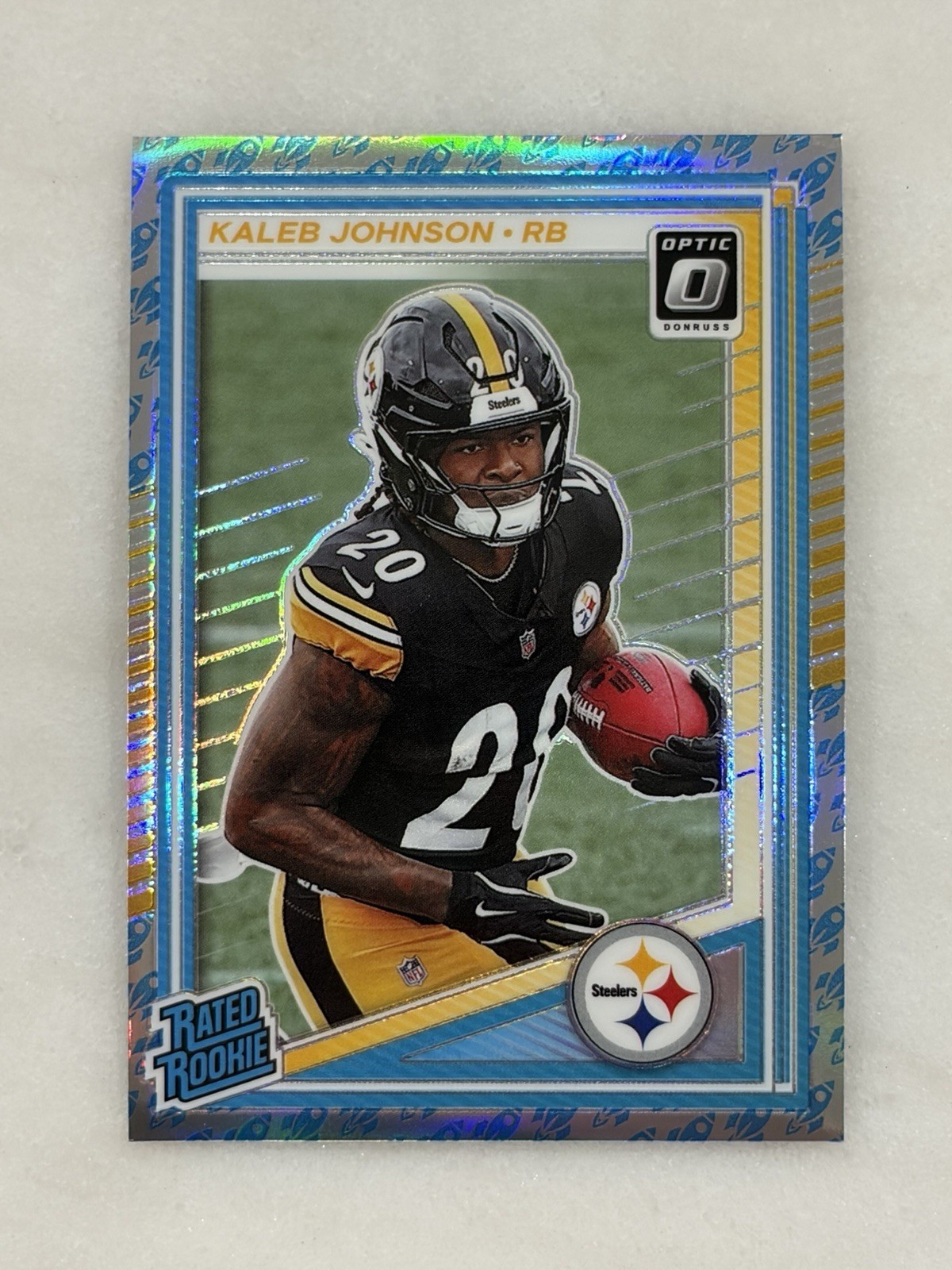 2025 Panini Donruss Optic Kaleb Johnson #232 Rated Rookie Rocket Emoji SSP
