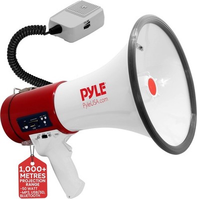 Pyle Megaphon mit Sirene L, rot und weiß 1.000 Meter Reichweite 