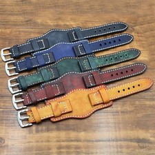 Vintage Leather Bund Strap 20mm 22mm 24mm Leather Cuff Watch Band Men's Bracelet