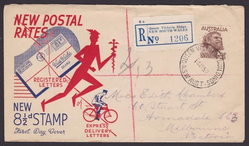Australia SCARCE 1950 KGVI 8 1/2d ABORIGINE FDC Registered Cover NSW - VIC(RL49)