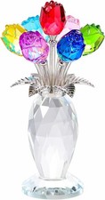 Crystal Colorful Rose Flower Bouquet Figurine...