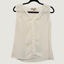 172  Banana Republic V-Neck Pleated Sleeveless Blouse Top White Womens 6