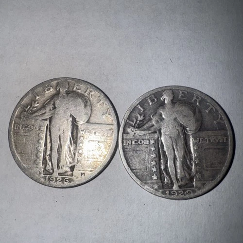 2-standing Liberty 25c 1926,1929 Both Great Design Flying Eagle On Back