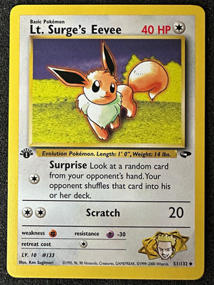 Lt. Surge's Eevee 51/132 Gym Challenge 1st Ed English 1999 40 Lp+ Regular