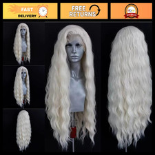 Long Wavy White Blonde Lace Front Wig for Women - Loose Curly 60 Platinum Icy B