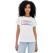 Mother Womens White Fluff Fast as Mother The Boxy Goodie Crew Neck Cotton Tee