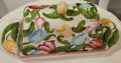Temp-tations Tulip Figural Floral Butter Dish w/ Lid Tara QVC Presentable