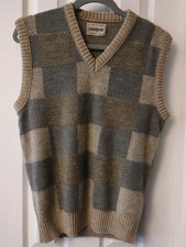 Campus Vintage 80 s Sweater Vest Tan Gray Grandpa Size Large Acrylic And Wool