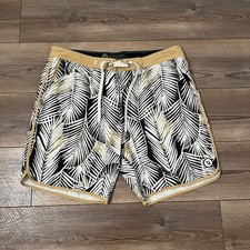 Vuori Shorts Mens 34 Brown Palm Leaf Print Swim Trunks Cruise Board Beach 7"