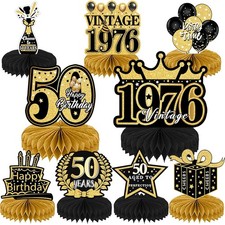 50th Birthday Party Decorations Black Gold for Men 9Pcs 50th Birthday Party