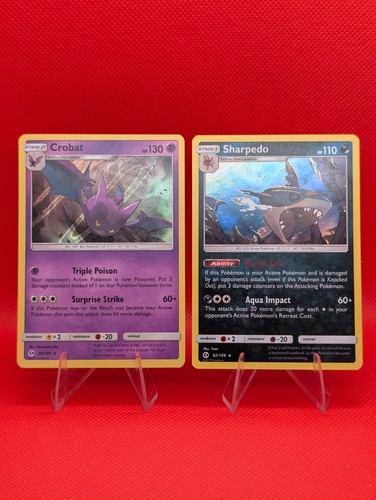 CROWBAT 56/149 AND SHARPEDO 82/149 HOLO LP/NM POKEMON SUN AND MOON BASE SET