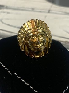 Authentic Native American Indian Chief Headdress Ring Gold Plated Tone Mens Size 10