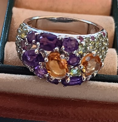 925 Sterling Silver Ring Citrine Amethyst Peridot Natural Gemstone Jewelry Sz 9