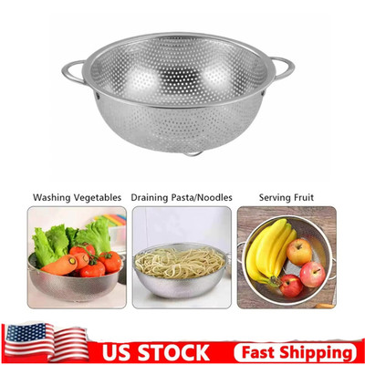 PriorityChef Colander, Stainless Steel Kitchen Strainer For Washing Rice Silver