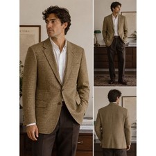 Vintage Royal York 42R Houndstooth Sport Coat Blazer Men Brown Tan Tweed Jacket