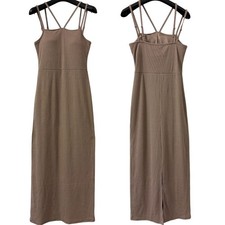 Mocha Brown Rib Knit Maxi Dress with Removable Bra, Long Cami, Used