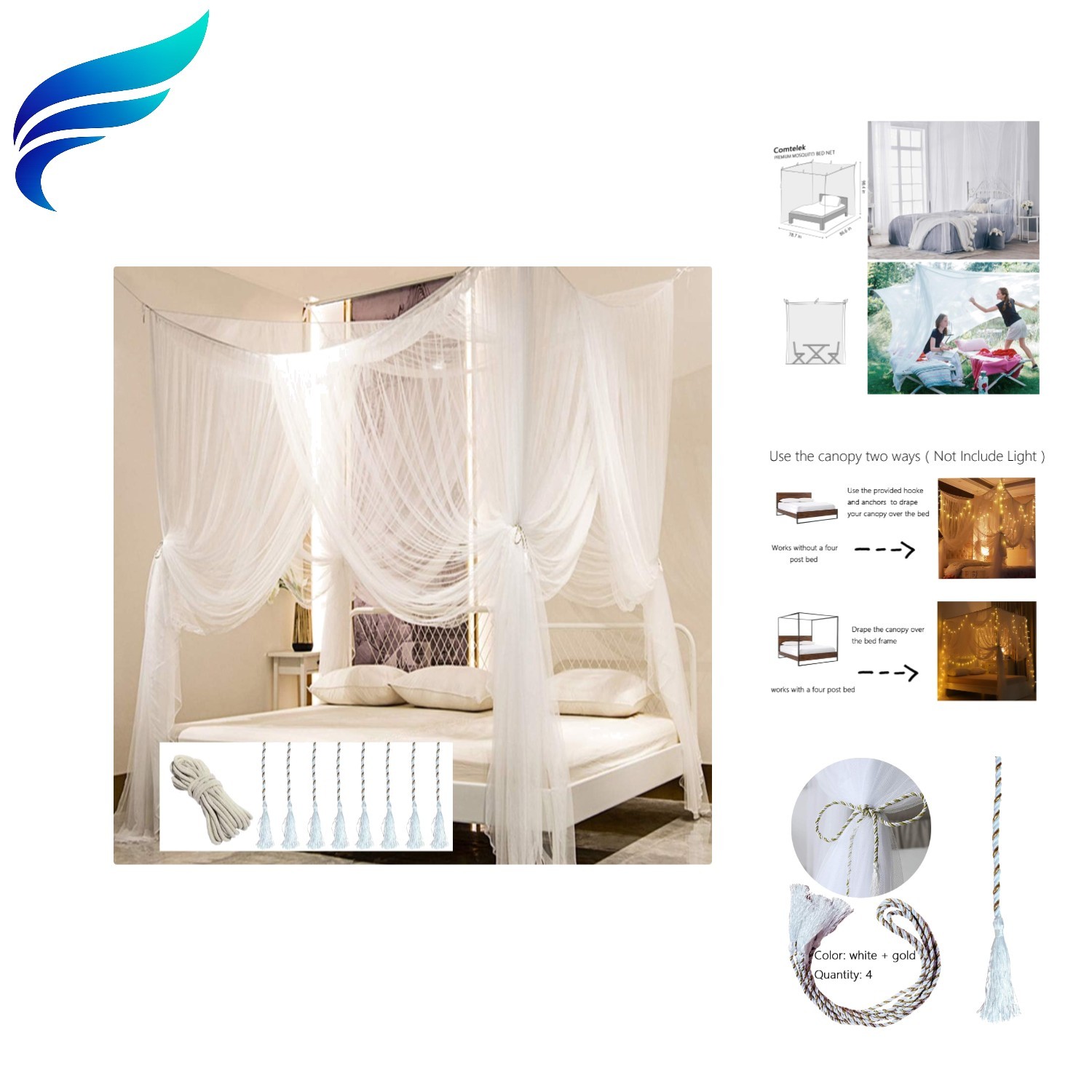 , Canopy Bed Curtains Bed Drapes For Full Queen King Size Be