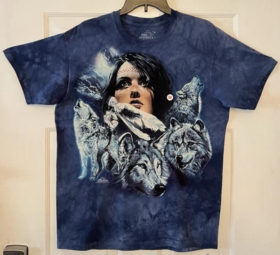 Camiseta The Mountain Talla Mediana Native American Wolves Houlling Azul Tie-Dye - Imagen 1 de 4
