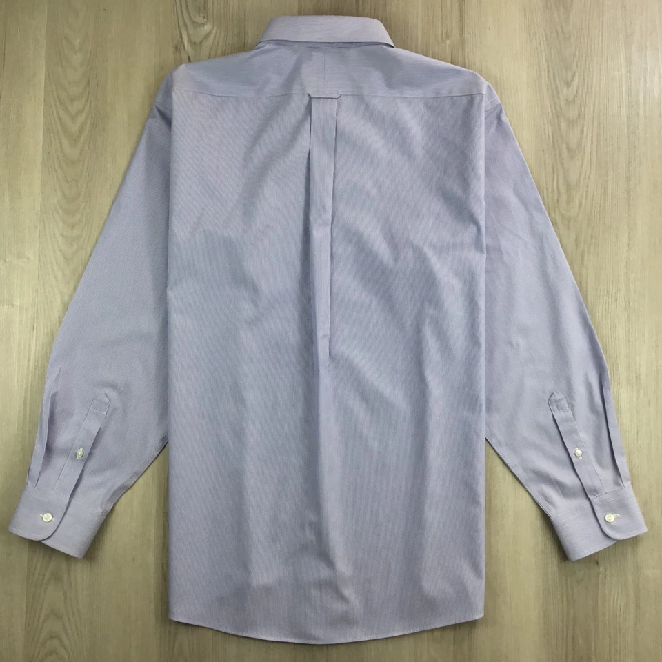 Рубашка мужская Roundtree Yorke 17 1/2 35 синяя полоса облегающая с золотой этикеткой точечная - Изображение 4 из 4