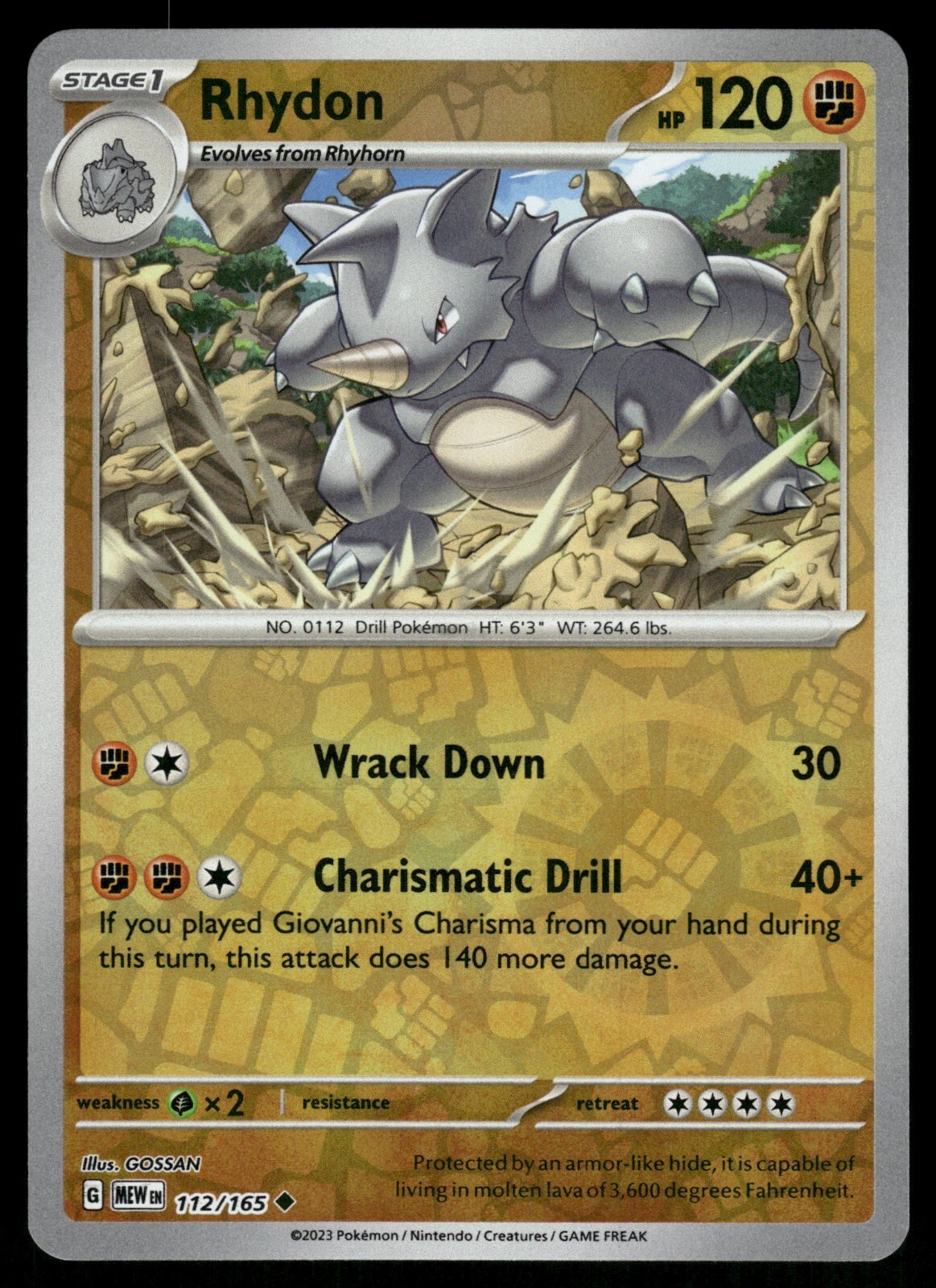 Rhydon Reverse Holo NM 112/165 Scarlet & Violet 151 Pokemon Card
