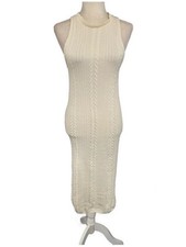 Zara Womens Solid Cream Ivory Knit Tank Midi Dress Small