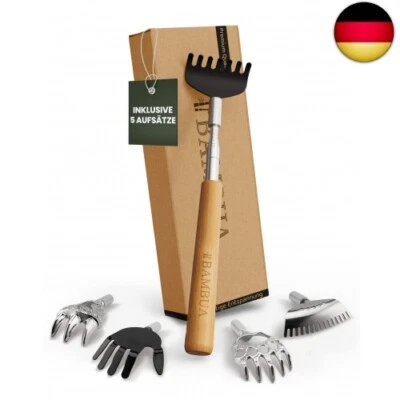 BAMBUA Rückenkratzer Ausziehbar - [Inklusive 5 Aufsätze] Bambus-Griff - Für Wo