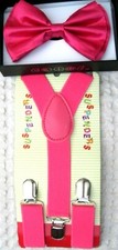 Kids Boys Girls PINK Adj Pre-Tied Bow Tie Light Pink Ad. Y-Back Suspenders-New