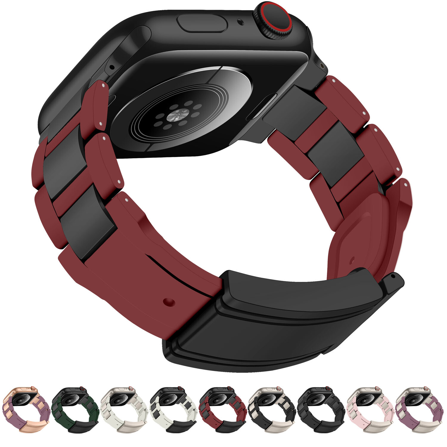 Silicone + Steel Magnetic Buckle Band for Apple Watch 9 8 7 6 Ultra 2 41/45/49mm