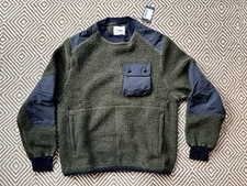 Drake’s London Military Fleece Sweatshirt Crewneck Boucle Wool Green Size Medium