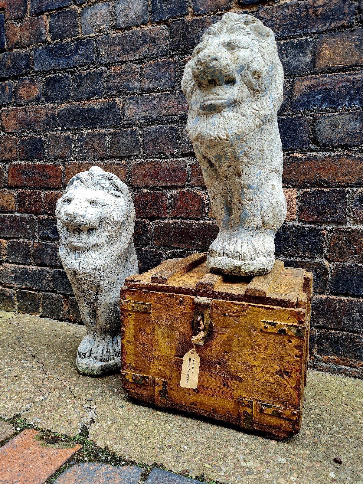 Vintage concrete garden lions pair eBay