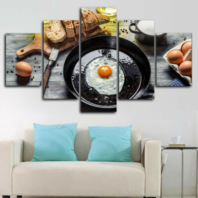 Breakfast Egg Bread Kitchen Food 5 Panel Canvas Print Wall Art Poster Home Decor