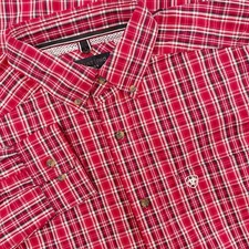 Ariat Pro Shirt Men 2XL Red Plaid Witten Classic Button Long Sleeve Western Logo